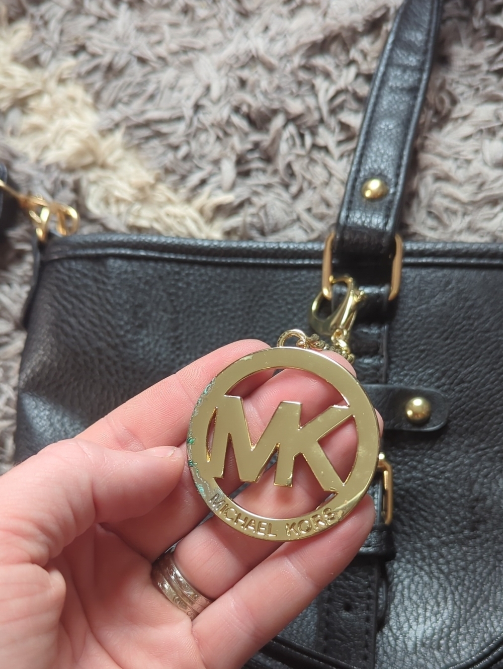 Michael Kors Black Leather Tote with Gold Hardware - Picture 2 of 8